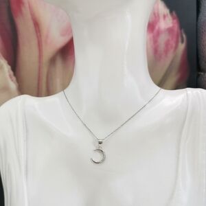 Sterling silver cz crescent moon Pendant Necklace